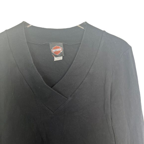 Harley Davidson Retro V-Neck Biker Long Sleeve Tee T-Shirt Black Gold Large - Picture 3 of 7